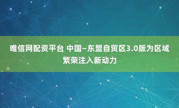 唯信网配资平台 中国—东盟自贸区3.0版为区域繁荣注入新动力