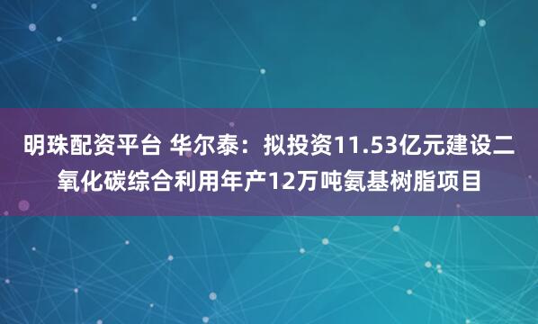 明珠配资平台 华尔泰：拟投资11.53亿元建设二氧化碳综合利用年产12万吨氨基树脂项目