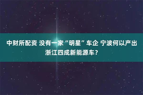 中财所配资 没有一家“明星”车企 宁波何以产出浙江四成新能源车？